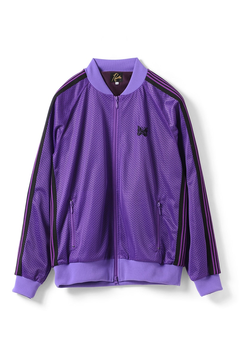 beams needles track suit jacket pants black purple stripe butterfly mesh exclusive harajuku release date info drop buy