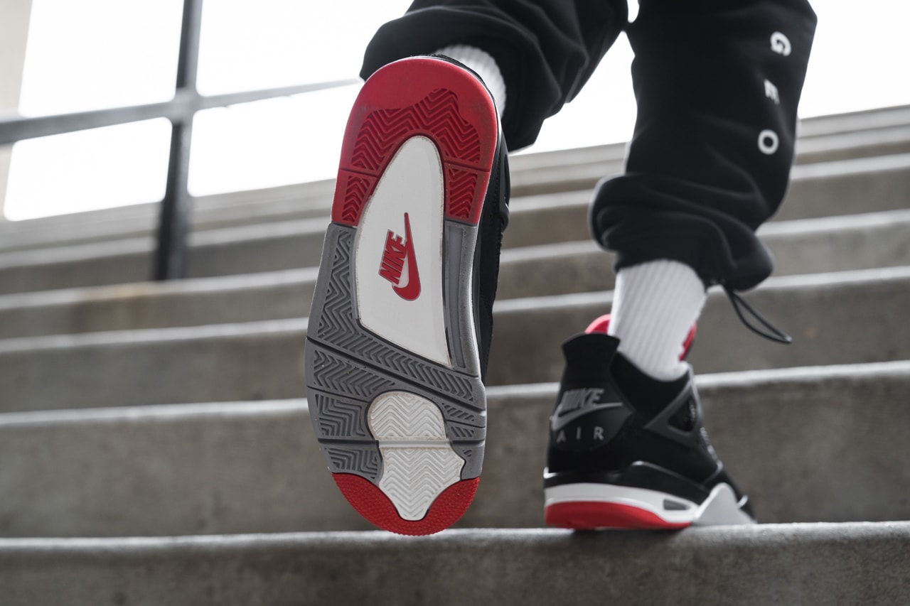 Air Jordan 4 Retro OG "Bred" Colorway On-Foot closer look style street snap shot