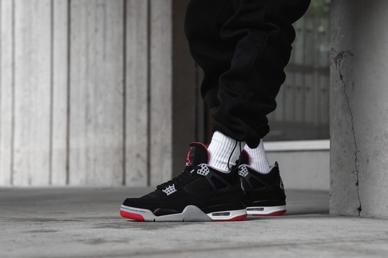 Air Jordan 4 Retro OG "Bred" Colorway On-Foot closer look style street snap shot