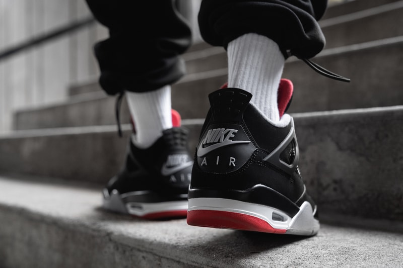 Air Jordan 4 Retro OG "Bred" Colorway On-Foot closer look style street snap shot