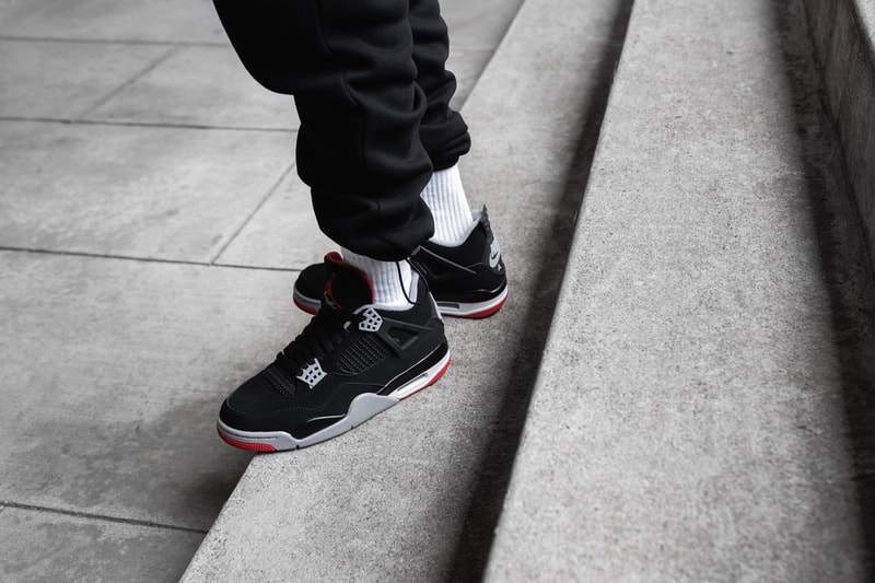 Air Jordan 4 Retro OG "Bred" Colorway On-Foot closer look style street snap shot