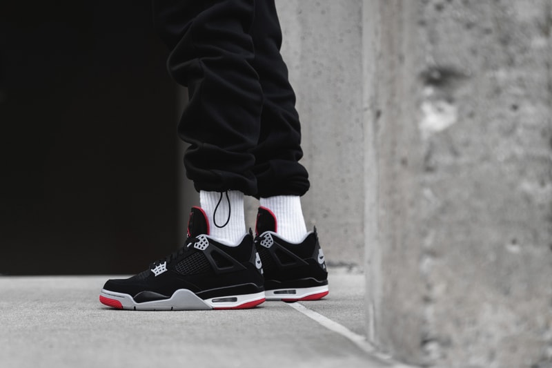 Air Jordan 4 Retro OG "Bred" Colorway On-Foot closer look style street snap shot