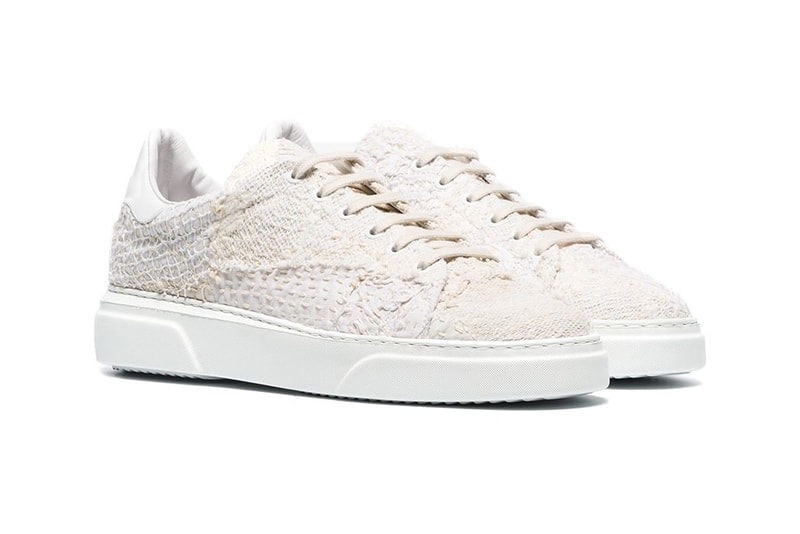 by walid 19th century white fabric paneled trainers sneakers lowtop release browns 