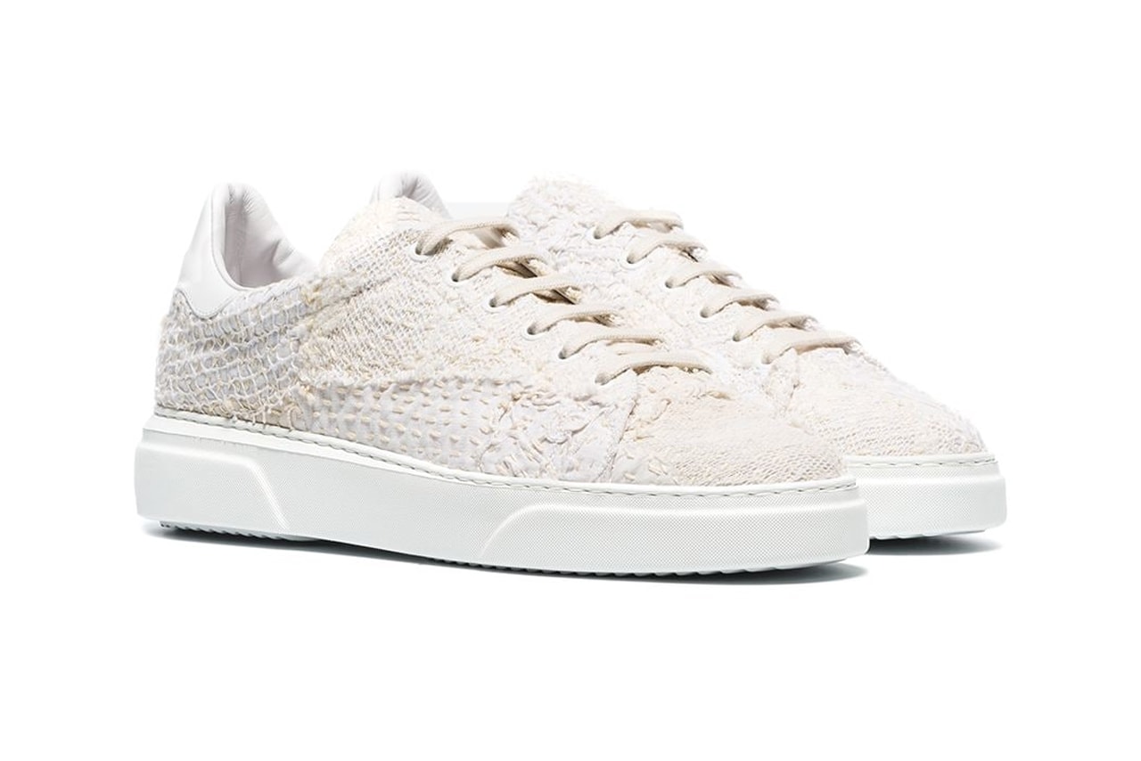 by walid 19th century white fabric paneled trainers sneakers lowtop release browns