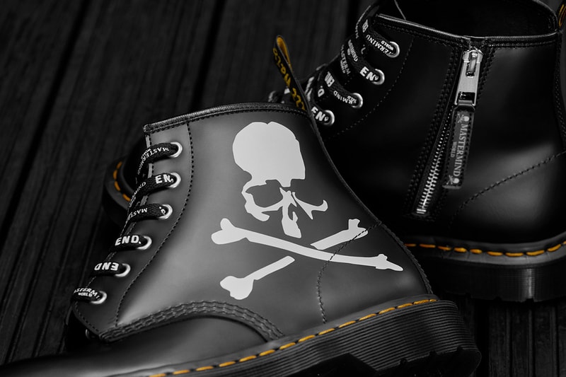 END. x MASTERMIND World x Dr. Martens 101 boots release info leather skull graphic internal side zipper drop raffle date price buy colorway