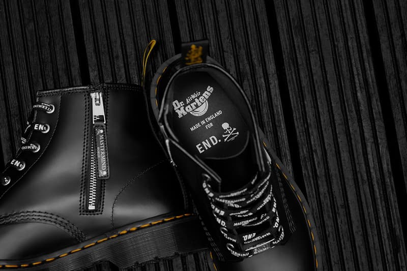 END. x MASTERMIND World x Dr. Martens 101 boots release info leather skull graphic internal side zipper drop raffle date price buy colorway