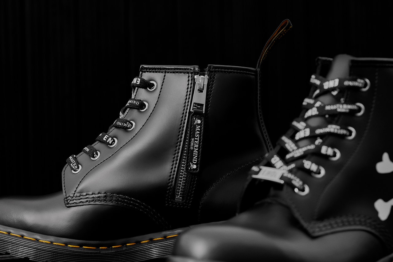 END. x MASTERMIND World x Dr. Martens 101 boots release info leather skull graphic internal side zipper drop raffle date price buy colorway