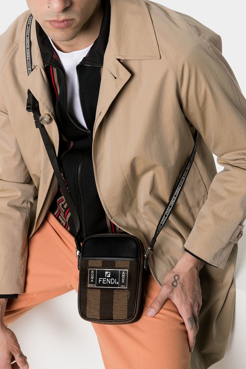 fendi brown piqued striped messenger bag 