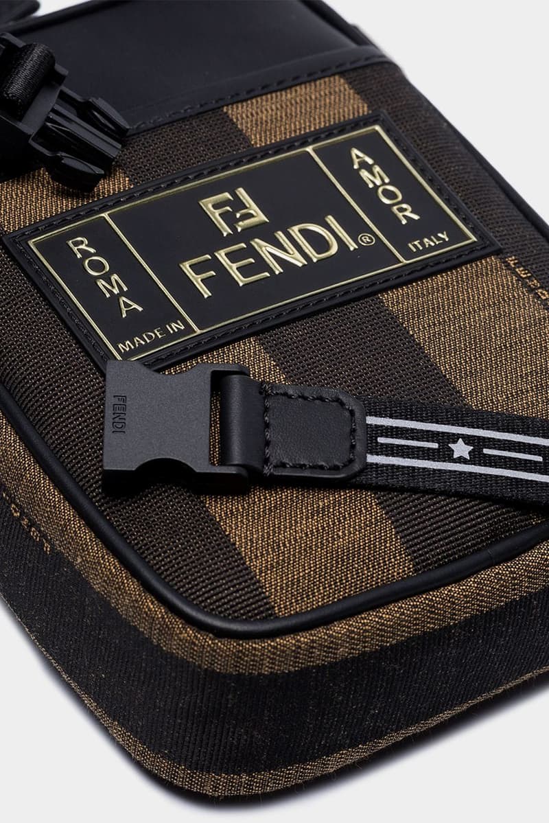 fendi brown piqued striped messenger bag