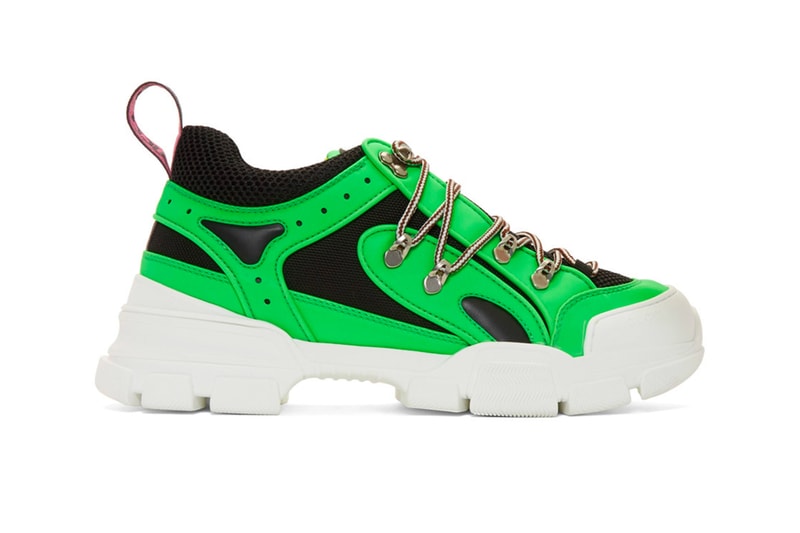 Gucci Neon Green Flashtrek Sneakers footwear kicks shoes Italian Footwear boots hiking shoes GG Gucci Fashion 