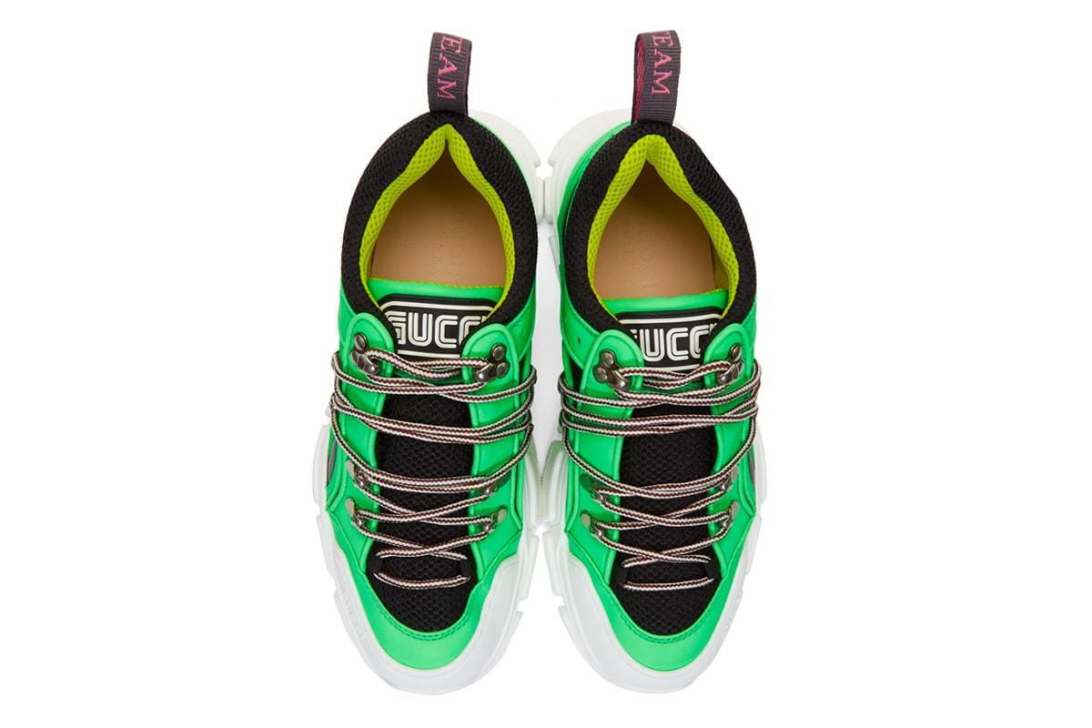 Gucci Neon Green Flashtrek Sneakers footwear kicks shoes Italian Footwear boots hiking shoes GG Gucci Fashion 