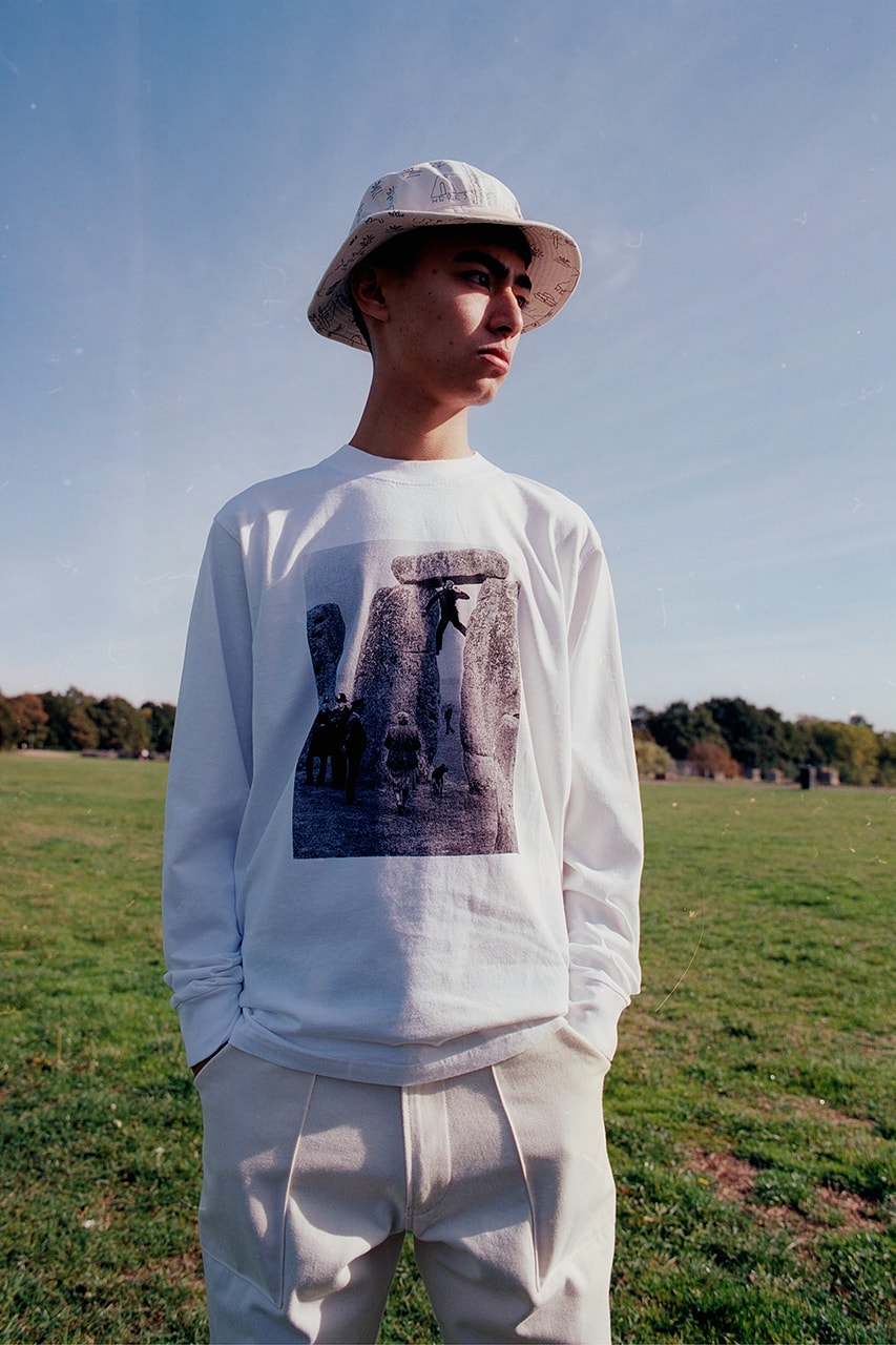 Heresy Spring Summer 2019 SS19 Collection Lookbook British Folklore Fashion Menswear Art Exhibitions Music Publication Alec McLeish T Shirts Long Sleeve Hoodie Sweatpants Workwear Shirt Trousers Clean Skating Stone Henge Cerne Abbas