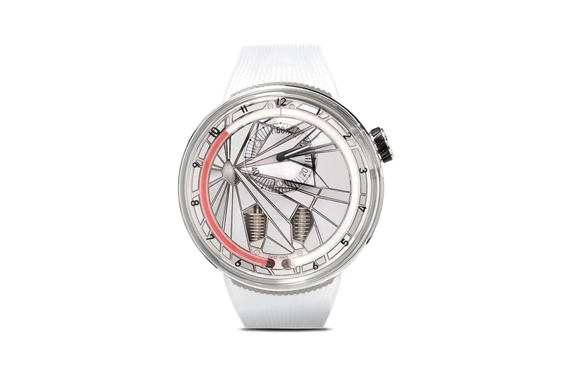 HYT H0 "Time Is Precious" Watch Silver Red sapphire crystal face 30m water resistance mechanical manual-winding movement calibre fragmented monocrystalline dial  Super-Luminova index transparent rubber strap titanium buckle $54000 USD Timepiece