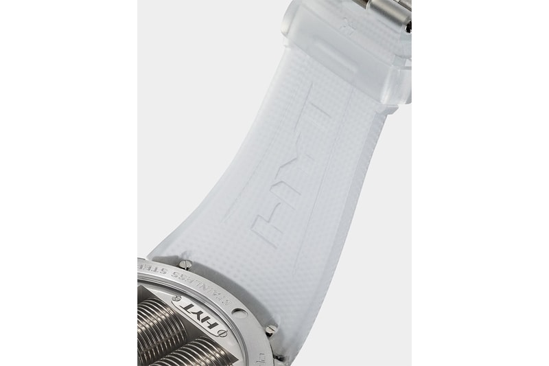 HYT H0 "Time Is Precious" Watch Silver Red sapphire crystal face 30m water resistance mechanical manual-winding movement calibre fragmented monocrystalline dial  Super-Luminova index transparent rubber strap titanium buckle $54000 USD Timepiece