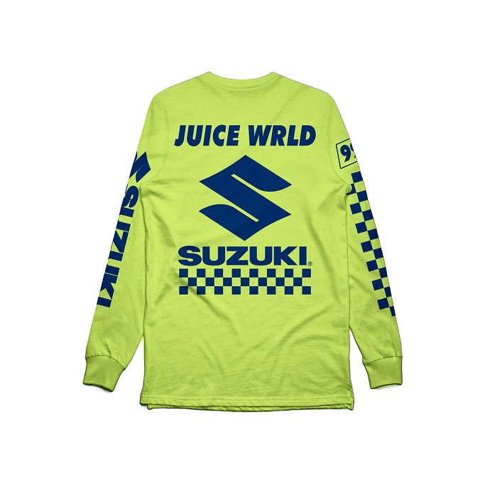 juice wrld suzuki ntwrk death race for love album merch palm springs pop up release date info ntwrk coachella buy merchandise clothing clothes t shirts graphic tees long sleeve short hoodie sweater sweatshirt pullover green yellow black orange white 2019 collab collaboration