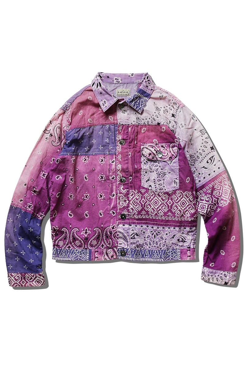KAPITAL gauze Bandana Patchwork Trucker Jackets purple light black navy white yellow green Saxophone