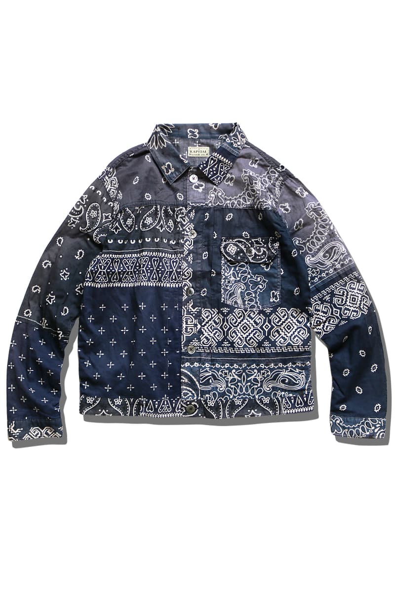 KAPITAL gauze Bandana Patchwork Trucker Jackets purple light black navy white yellow green Saxophone