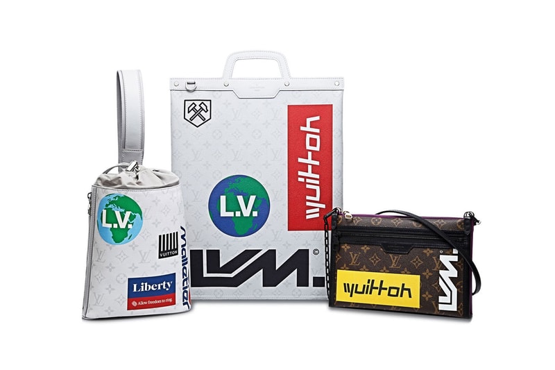 Louis Vuitton by Virgil Abloh Pre-Fall 2019 Drop collection sneakers high low top bag tote leather trainer line flat messenger chalk sling vertical tote monogram