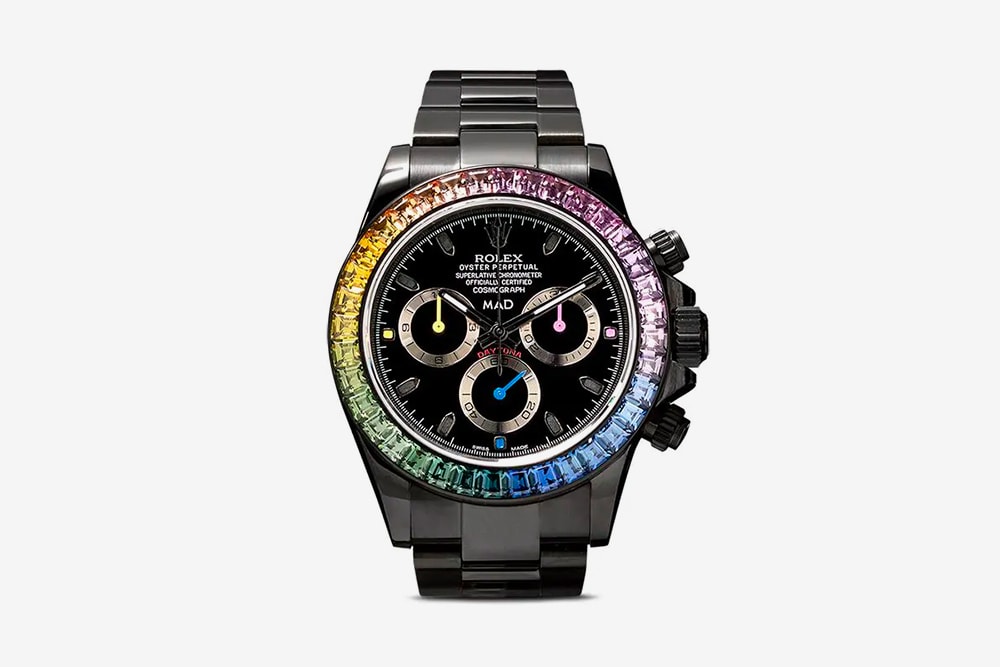 MAD Paris Rolex Sapphire Rainbow Daytona Watch timepiece browns ruby stainless steal drip iced out jewelry accessories buy now release info drop date BROWNS FASHION