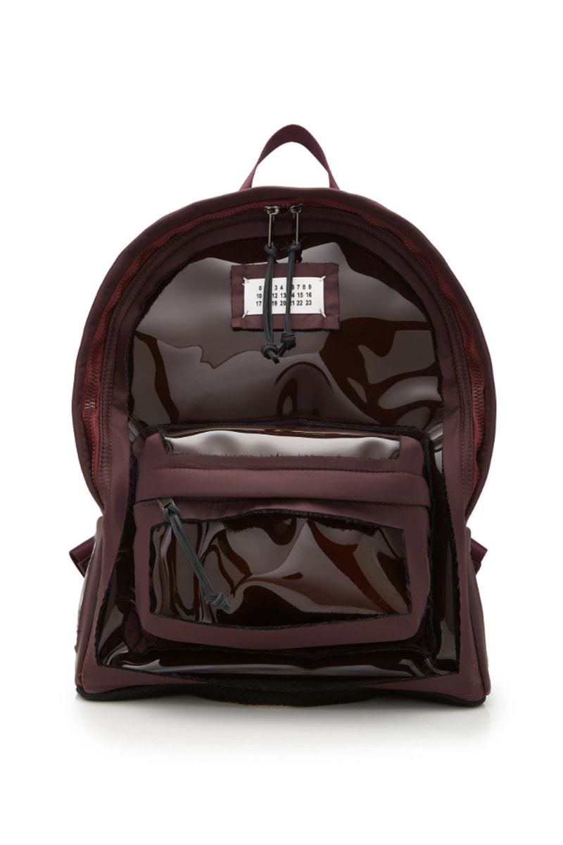 maison margiela canvas trimmed pvc backpack burgundy color bookbag spring summer 2019 release