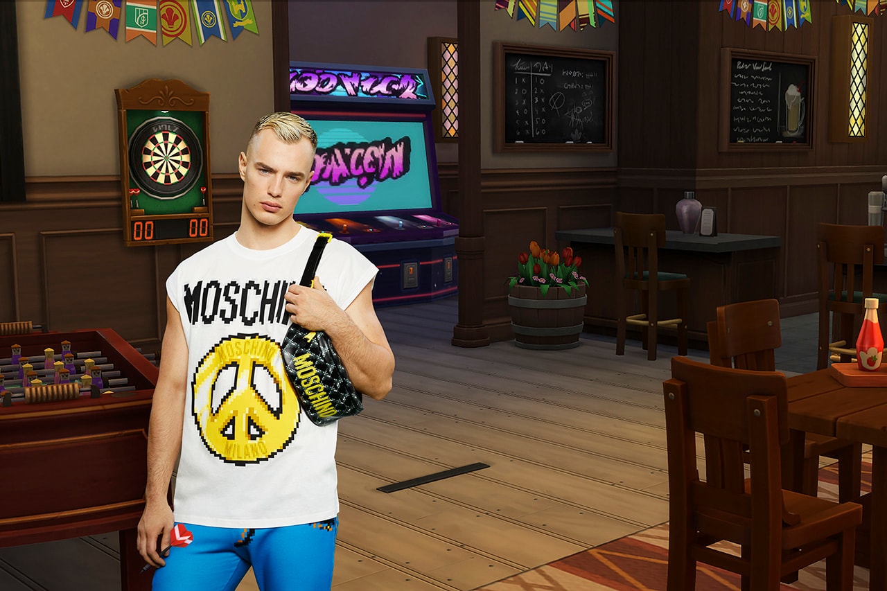 Moschino The Sims Collaboration Spring Summer 2019 SS19 Release Capsule Collection Jeremy Scott Palm Springs Desert Party Plumbob bathing suit Freezer Bunny cell phone cover Uni-Lama T-shirt EA Games