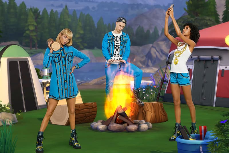 Moschino The Sims Collaboration Spring Summer 2019 SS19 Release Capsule Collection Jeremy Scott Palm Springs Desert Party Plumbob bathing suit Freezer Bunny cell phone cover Uni-Lama T-shirt EA Games