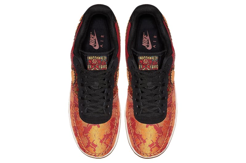 Nike Air Force 1 Gym Red/Orange/Black/Canyon Gold AT4144-601 Ornate Detailing Bespoke Baroque Premium Reptilian Snake Skin Quarter Swoosh Stain Glass Satin Mini Swoosh Exposed Stitching
