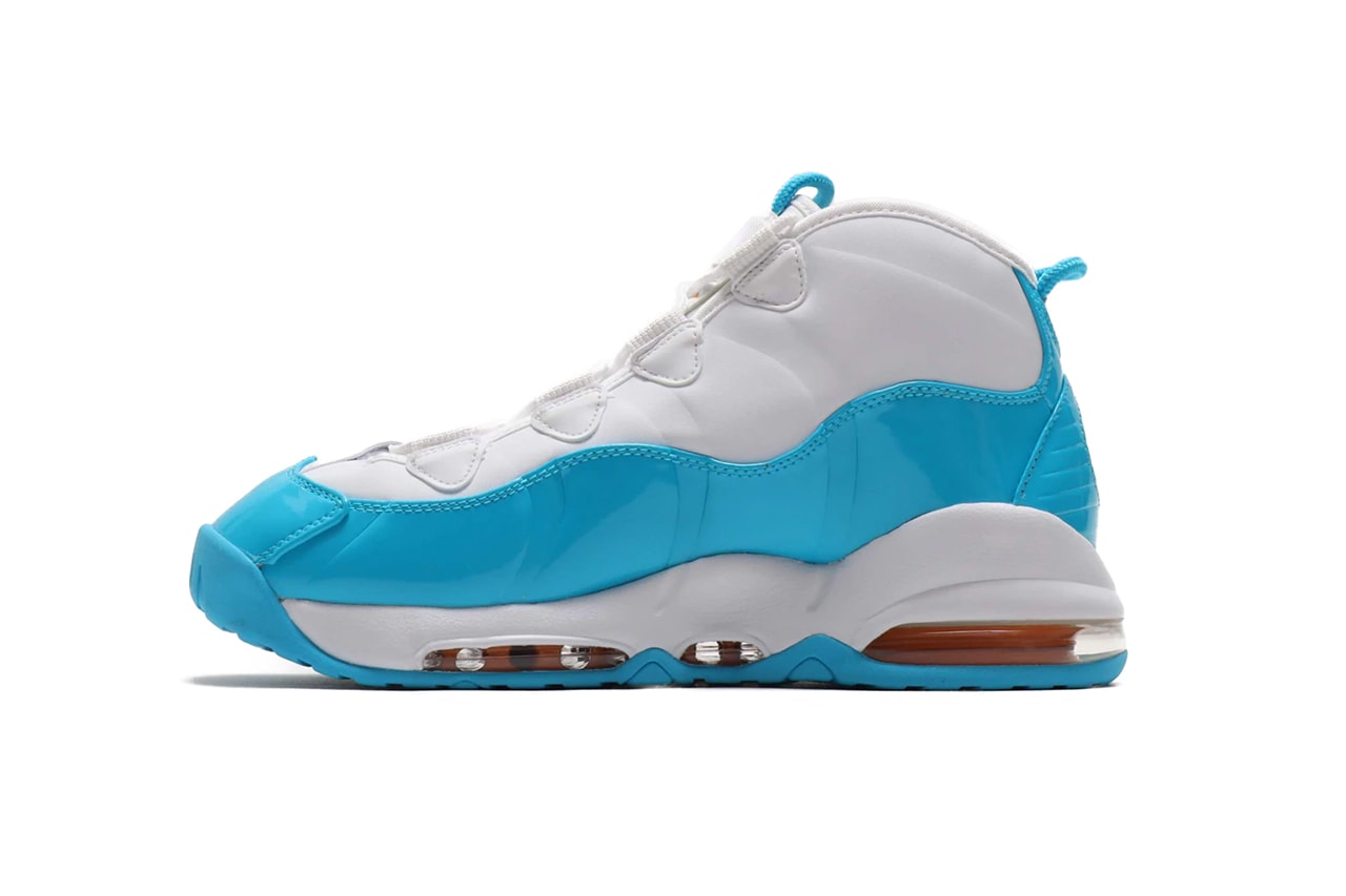 Nike Air Max Uptempo 95 White Blue Fury Canon Gold SS19 Sneaker Release Information Drop Date Atmos Tokyo Japan Pippen  Retro Basketball Style AM95 Sole 