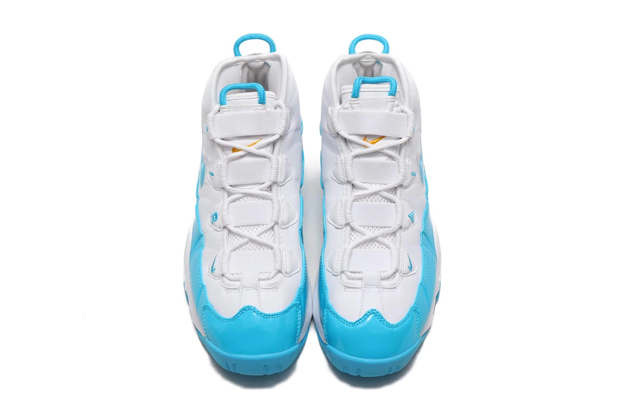 Nike Air Max Uptempo 95 White Blue Fury Canon Gold SS19 Sneaker Release Information Drop Date Atmos Tokyo Japan Pippen  Retro Basketball Style AM95 Sole 