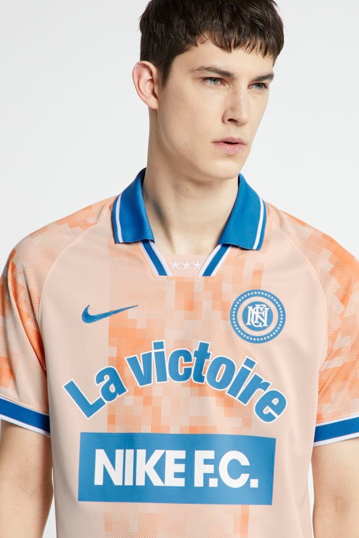 Nike F.C. Debuts "La Victoire" Football Kits soccer peach blue red white swoosh lookbooks