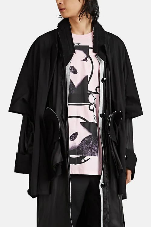 Raf Simons Black Deconstructed Mixed Media Coat outerwear 2019 april barneys where to buy price cost purchase spring summer ss19