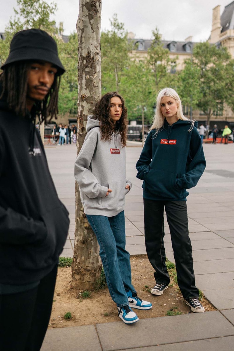 Supreme x Swarovski Box Logo Anniversary Drop collection on body hoodie tee shirt release day april 25 2019 exclusive france paris day model colorway crystal