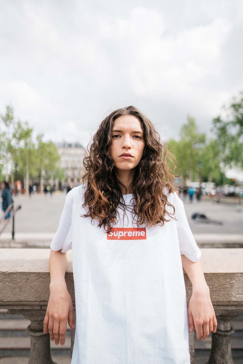 Supreme x Swarovski Box Logo Anniversary Drop collection on body hoodie tee shirt release day april 25 2019 exclusive france paris day model colorway crystal