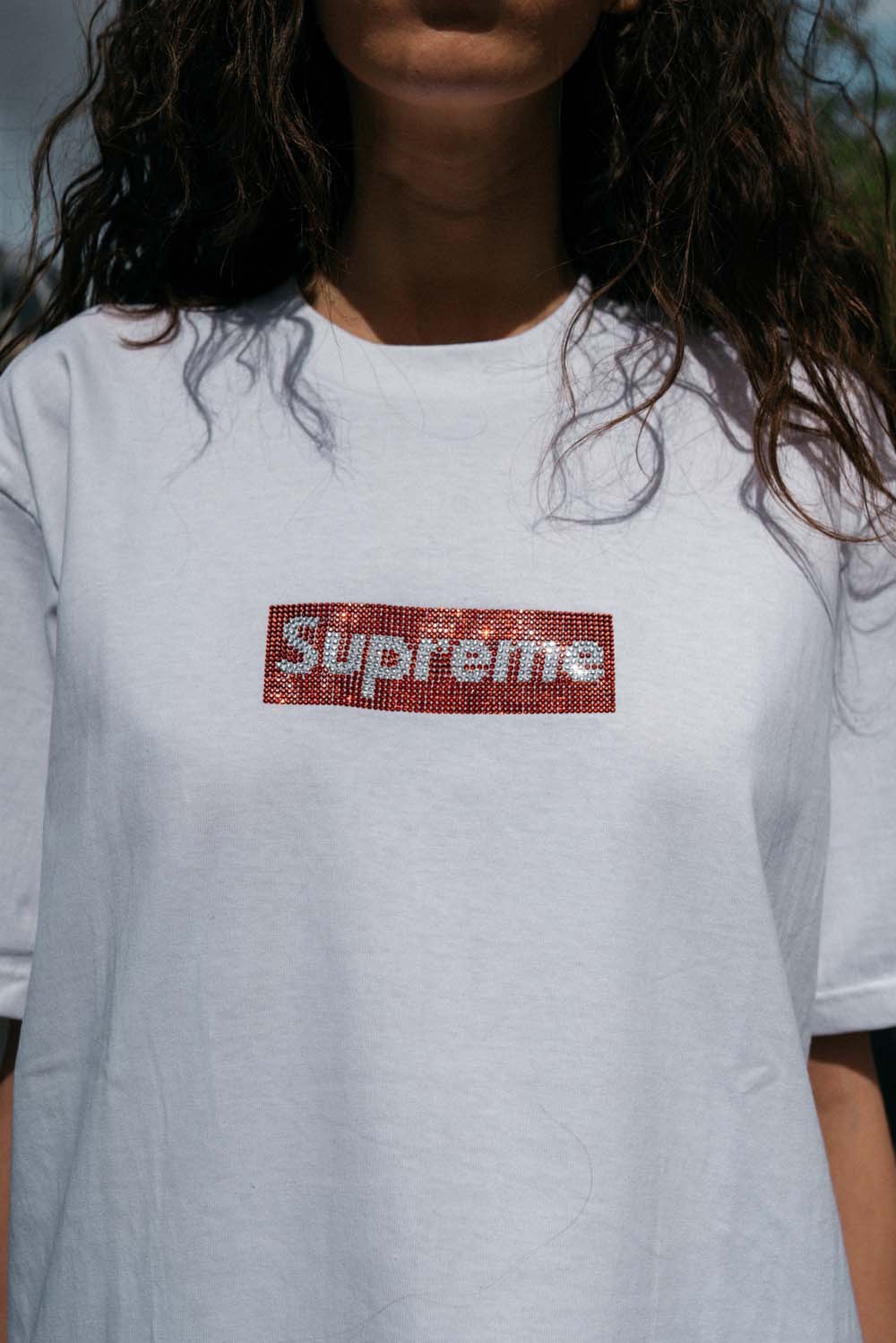 Supreme x Swarovski Box Logo Anniversary Drop collection on body hoodie tee shirt release day april 25 2019 exclusive france paris day model colorway crystal