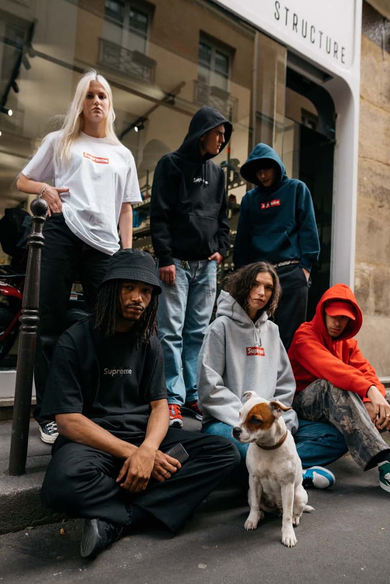 Supreme x Swarovski Box Logo Anniversary Drop collection on body hoodie tee shirt release day april 25 2019 exclusive france paris day model colorway crystal