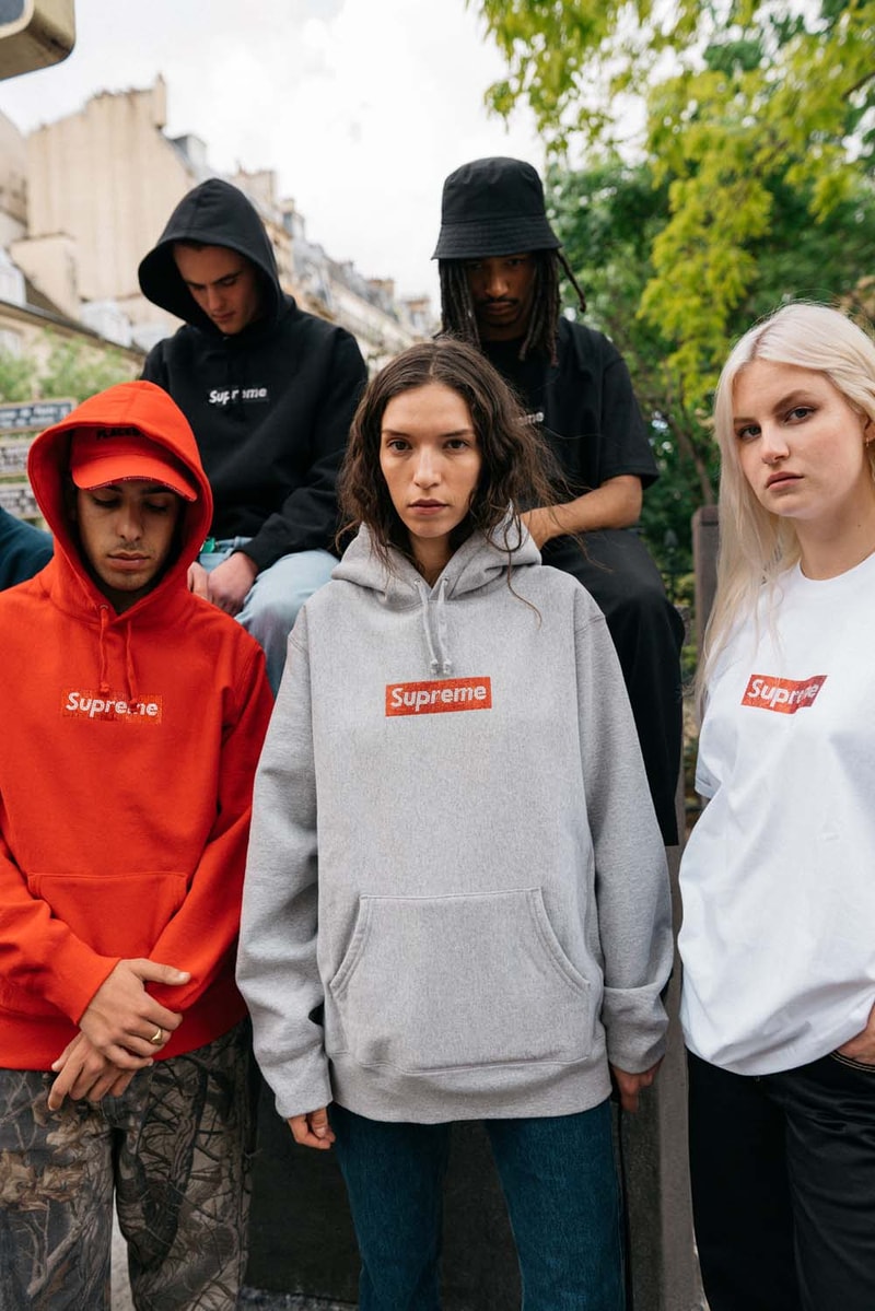 Supreme x Swarovski Box Logo Anniversary Drop collection on body hoodie tee shirt release day april 25 2019 exclusive france paris day model colorway crystal