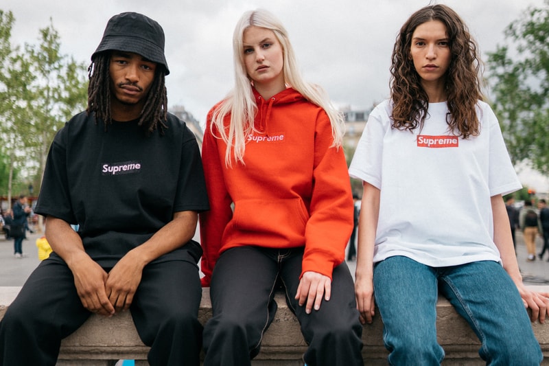Supreme's Swarovski Box Logo Collection Reselling $2K USD bogo t-shirts hoodies red white black paris streestyle streetsnaps james jebbia