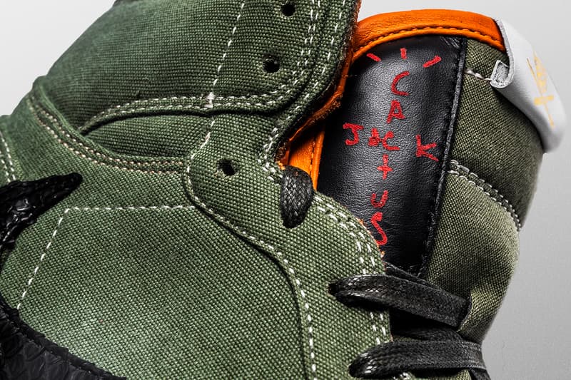 The Shoe Surgeon Travis Scott Air Jordan 1 AJ4 Military Inspired Authentic Vintage Fabric Python Swoosh Luxury 1 of 1 Exclusive Quilted Orange Plonge Canvas Black White Khaki Astroworld Tour Custom Sneakers Footwear
