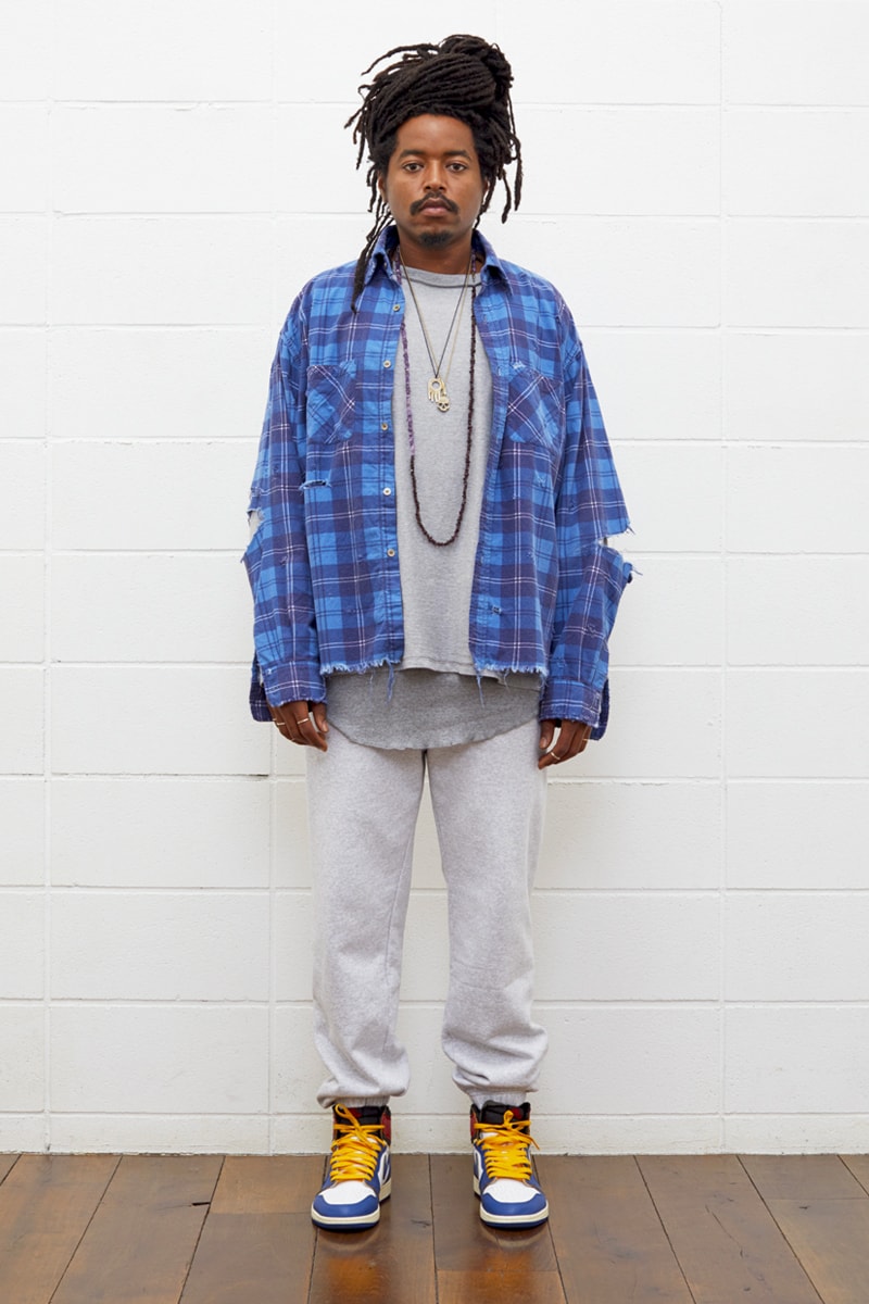 UNUSED Fall Winter 2019 Collection Lookbook japanese label imprint brand A$ap rocky coverchord casualwear menswear womenswear americana shearling varsity knits overcoats flannel shirting trousers pants bottoms shorts cinch 
