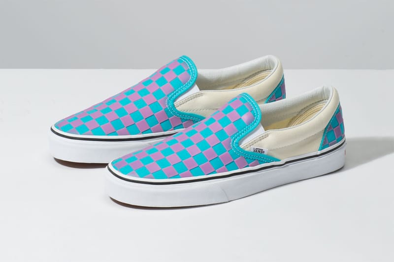 light green checkered slip on vans