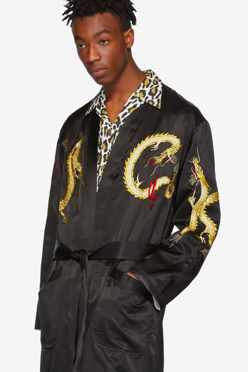 Wacko Maria Reversible Gown Coat Release Dragon Black White
