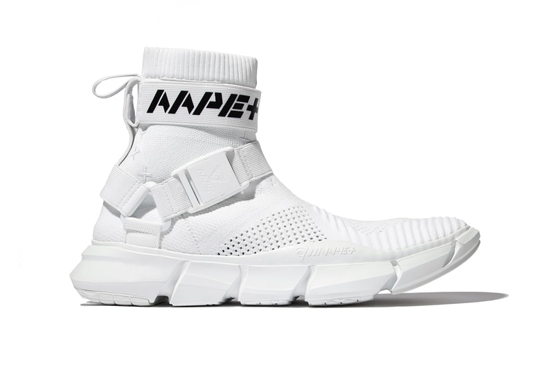 AAPE BY A BATHING APE AAPE+ SS19 FOOTWEAR COLLECTION sneakers sock like ankles bape black white rainbow knit white olive