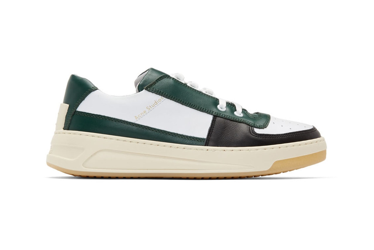 acne studios perey leathe paneled low top sneakers spring summer 2019 green white yellow black colorway release lace up