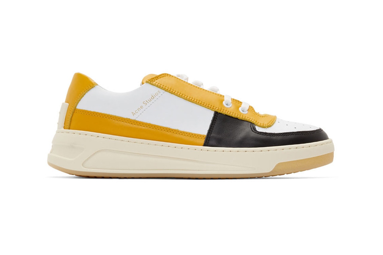 acne studios perey leathe paneled low top sneakers spring summer 2019 green white yellow black colorway release lace up