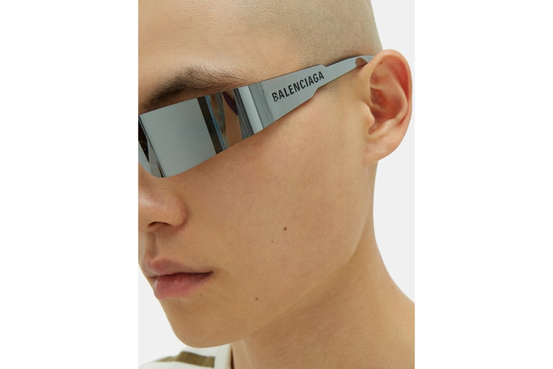 Balenciaga SS19 Spring Summer 2019 Sunglasses MATCHESFASHION.com Logo Engraved square acetate sunglasses curved bright colors mono reflective