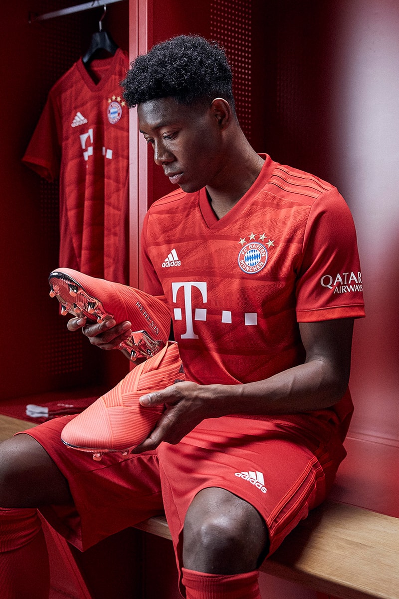 FC Bayern Munich 2019/20 Home Jersey Kit Football soccer david alaba serge gnabry manuel neuer adidas red diamond green goalkeeper tiger camo print design buy cop purchase order first look