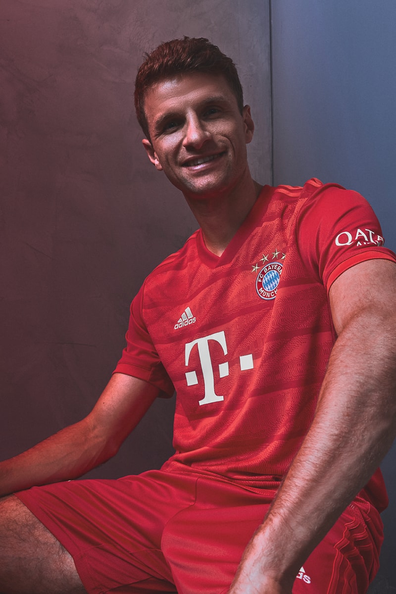 FC Bayern Munich 2019/20 Home Jersey Kit Football soccer david alaba serge gnabry manuel neuer adidas red diamond green goalkeeper tiger camo print design buy cop purchase order first look