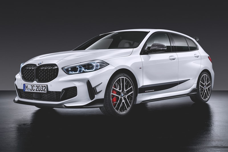 2019 BMW 1 Series M Performance Options parts automotive sports cars racing aerodynamic and exterior components Frozen Black lettering diffuser carbon fibre kidney grille exhaust front splitter spoiler aero flicks BMW M GmbH 