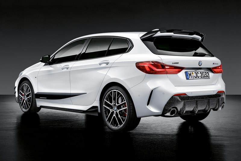 2019 BMW 1 Series M Performance Options parts automotive sports cars racing aerodynamic and exterior components Frozen Black lettering diffuser carbon fibre kidney grille exhaust front splitter spoiler aero flicks BMW M GmbH 