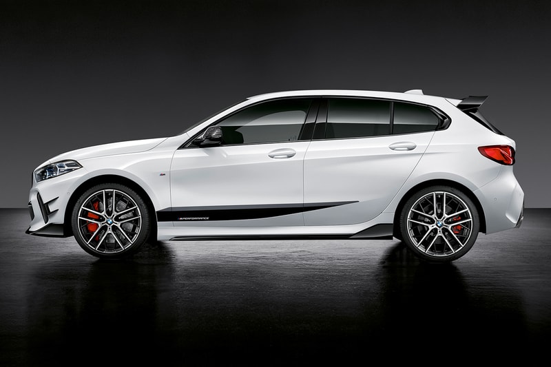 2019 BMW 1 Series M Performance Options parts automotive sports cars racing aerodynamic and exterior components Frozen Black lettering diffuser carbon fibre kidney grille exhaust front splitter spoiler aero flicks BMW M GmbH 